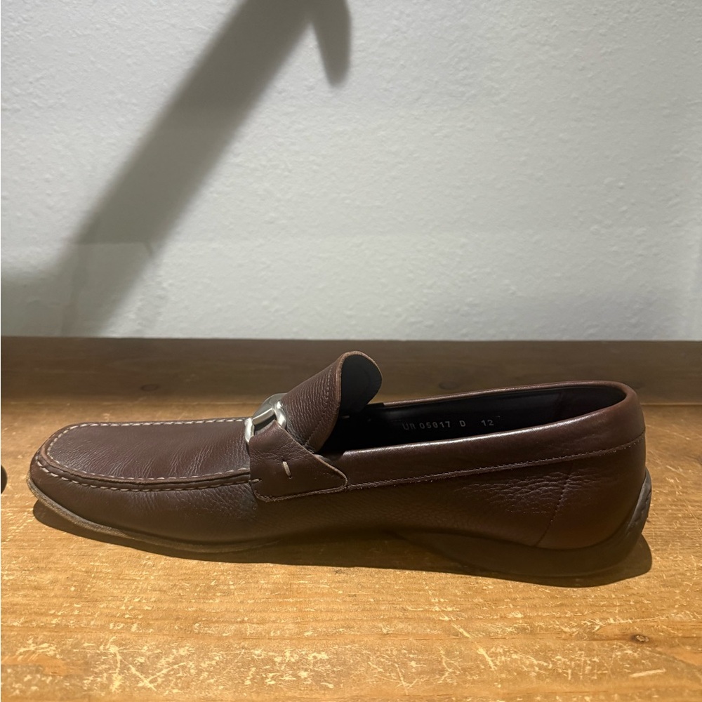Salvatore Ferragamo Chocolate Leather Slip-Ons with Silver Accent - Picture 10 of 11